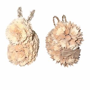 Natural Wood Rosette Bunny Rabbits Easter Festive 9.5 Inches Nose to Tail